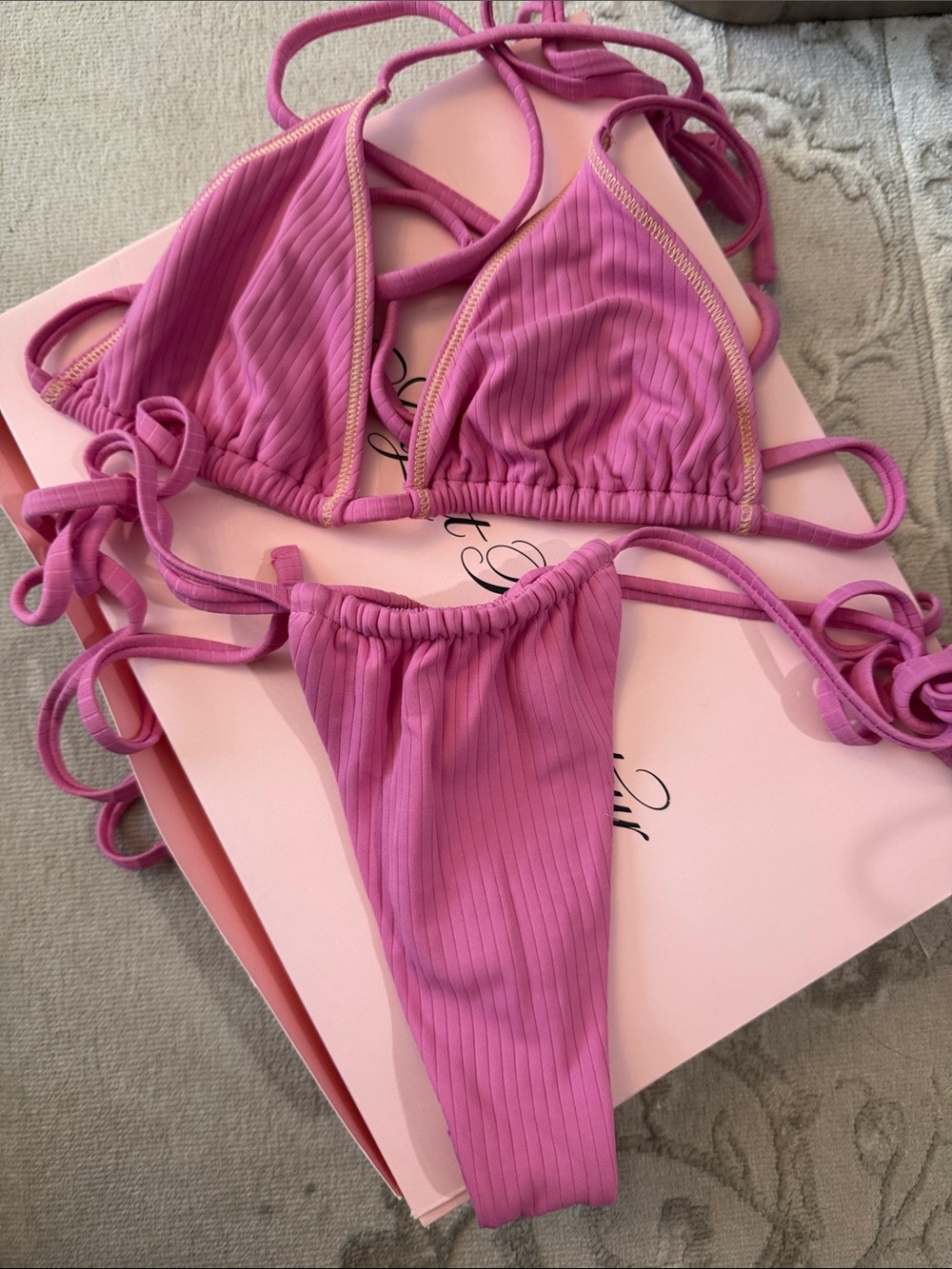 Frankie's Bikinis Ribbed Triangle Bikini in Hot Pink
